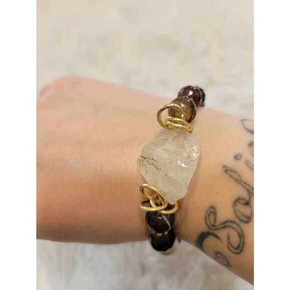 Raw Quartz Crystal Bracelet, Beaded Bracelet, Stretch - Picture 3 of 7